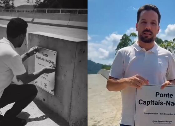 Após polêmica, ex-prefeito de Timbó remove a placa de inauguração da ponte Capitais-Nações