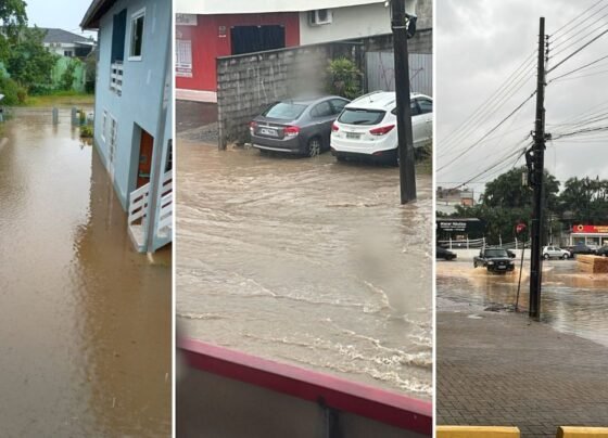 Ruas ficaram alagadas após chuva em Joinville (Foto: Reprodução, redes sociais)