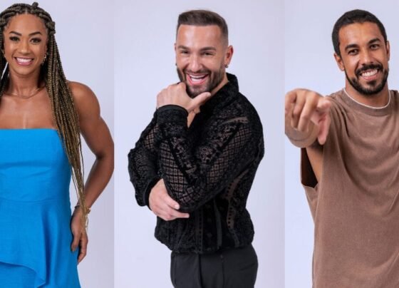 Aline, Diego e Maike estão no décimo paredão do BBB 25. (Foto Fábio Rocha, Globo)
