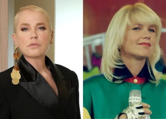 xuxa aos 61 anos e na época em que apresentava o programa infantil na Globo