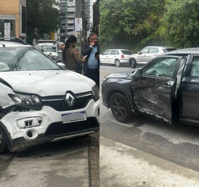 Acidente entre carros é registrado no Centro de Brusque