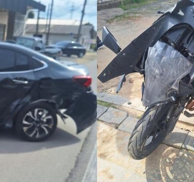 Carro de Brusque é envolvido em acidente com motocicleta em